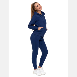 GRANATOWA bluza damska na zamek, kaptur, kieszenie MORAJ